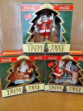 Coca Cola Christmas Ornaments - Santa In Three Different Poses Nib 1994/95