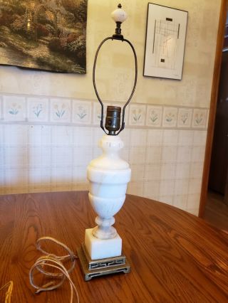 Vtg Hand Carved Alabaster White,  Gray,  Italian Marble Table Lamp 23 " Tall