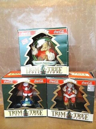 Coca Cola Christmas Ornaments 1994 - Santa In Three Different Poses Nib