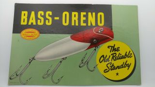 Nos South Bend Bass Oreno Fishing Lure Store Display Cardboard Lithograph 30s