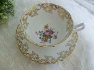 Vintage Collingwoods Pink Rose Floral Gold Gilt Tea Cup And Saucer Set