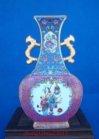 245mm Handmade Painting Cloisonne Porcelain Vase Figures YongZheng Mark Deco Art 2