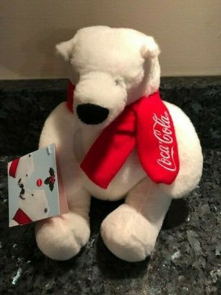 Coca Cola Polar Bear Plush White Stuffed Animal W/ Red Scarf Promo 7 " Toy Doll