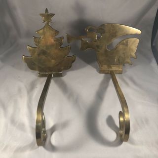 2 Vtg Stocking Hanger/holder Solid Brass/long Arm Angel/tree Christmas India