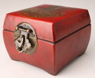 Unique Chinese Red Leather Jewelry Box Dowry Decorative Arts Craft Gift