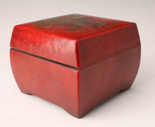 UNIQUE CHINESE RED LEATHER JEWELRY BOX DOWRY DECORATIVE ARTS CRAFT GIFT 2