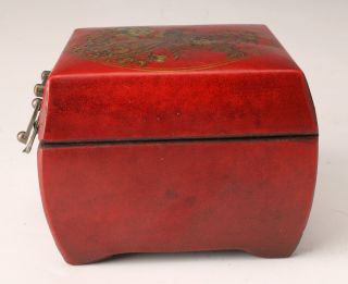 UNIQUE CHINESE RED LEATHER JEWELRY BOX DOWRY DECORATIVE ARTS CRAFT GIFT 3