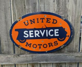 United Motors Porcelain Sign Service Sales Dealer Gas Oil Car Station Vintage