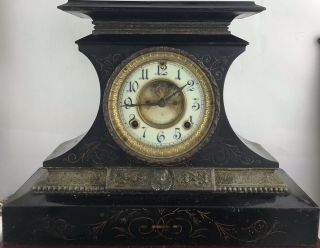 Antique Ansonia Rosalind Black Enamel On Iron Case Mantel Clock - Usa York