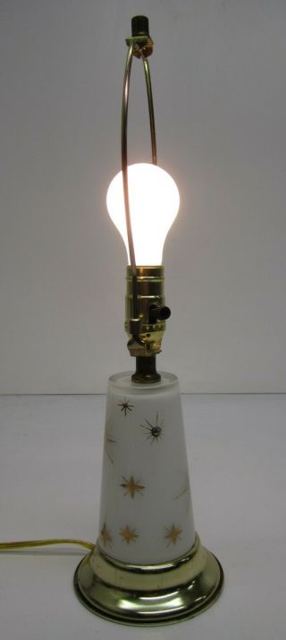 Vtg Mid Century Modern Atomic Age Starburst Table Lamp Light White Gold Accent 2