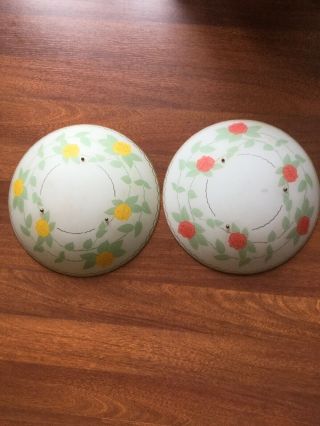 Vintage Mid Century Frosted Glass Pink And Yellow Rose Ceiling Light Shades 13 "