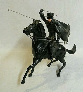 Look Vintage 1950`s Marx Walt Disney " Zorro " Figure On His Horse Complete Set