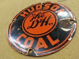 Hudson Coal Porcelain Sign Vintage Mining Electric Power Fuel Oil Farm Home