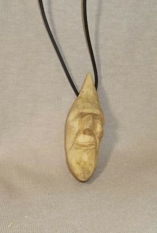 Man In The Moon Hand Carved Wooden Necklace