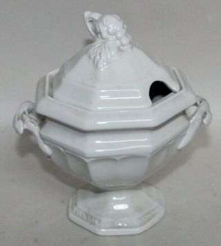 Antique Red Cliff White Ironstone Gravy Or Sauce Tureen Grapes