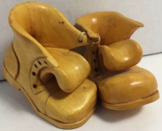 Vintage,  Unique,  Hand Carved Wooden Shoes.  Size Is 2.  5 " X 1.  75 Inches.