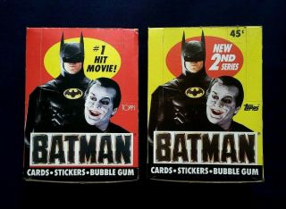 1989 Topps Batman 1st & 2nd Series Trading Cards Boxes 36 Wax Packs Each