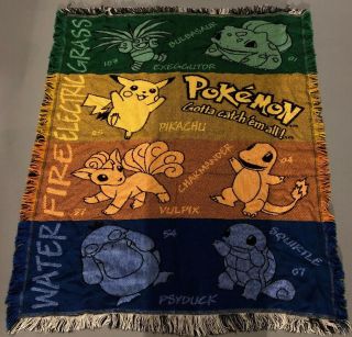 Vintage Pokemon Throw Blanket Woven Tapestry Northwest 54 " X 48 " Nintendo 90 