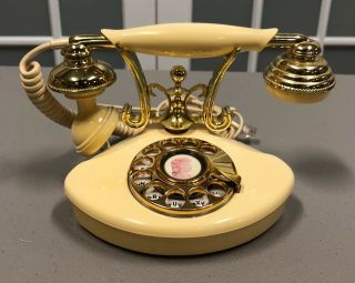 Vintage Radio Shack Model 43 - 324a Rotary Phone - French Style - Cream/gold