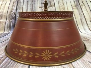Vintage Mid Century Modern Tole Painted Burgundy Gold Metal Table Lamp Shade