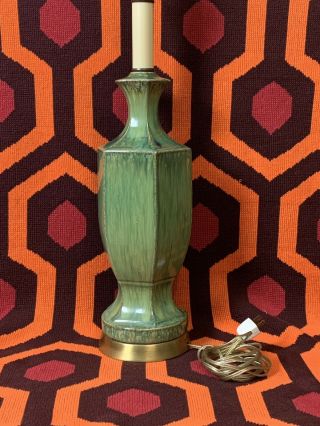 Vintage Drip Glaze Ceramic Lamp Mid Century Modern Retro Green Blue 60s