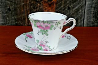 Adderley " Best Bone China " Pink Flowers Teacup & Saucer Set Made In England