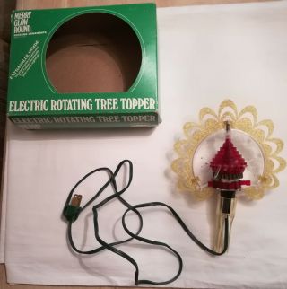 Vintage Merry Glow Round Electric Rotating Christmas Tree Topper W Box