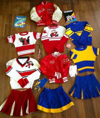 Vintage Cheer Cheerleader Sweater Uniform Skirt Letterman Jacket Sexy Wool Red S