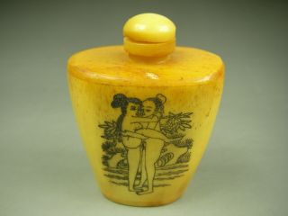 Rare Antique Chinese Hand - Carved Sex Culture Cattle Bone Snuff Bottle 501
