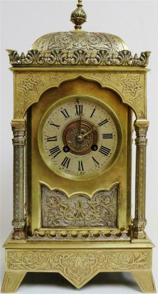Antique French 8day 2 Tone Bronze & Silver Ormolu Moorish Mantle Clock