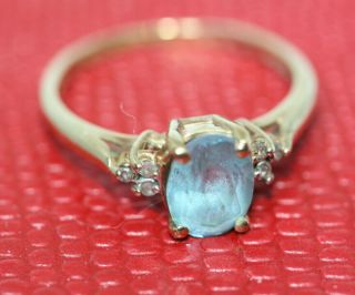 Vintage Estate 10K Gold 1.  2 ctw Natural Aquamarine Ring Diamond Accent Size 5.  75 2
