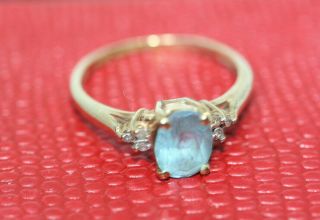 Vintage Estate 10K Gold 1.  2 ctw Natural Aquamarine Ring Diamond Accent Size 5.  75 3