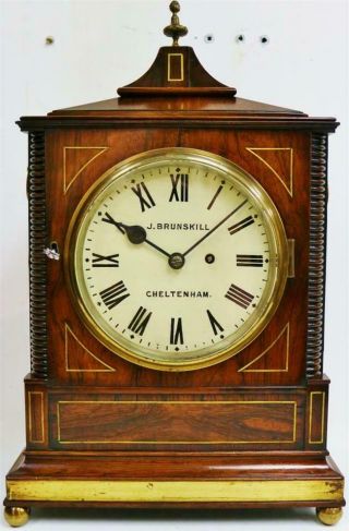 Deluxe Antique Regency English Rosewood & Brass Single Fusee 8 Day Bracket Clock