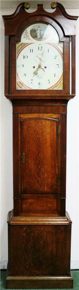 Antique 19thc Welsh 8 Day Striking Oak & Mahogany Grandfather Longcase Clock