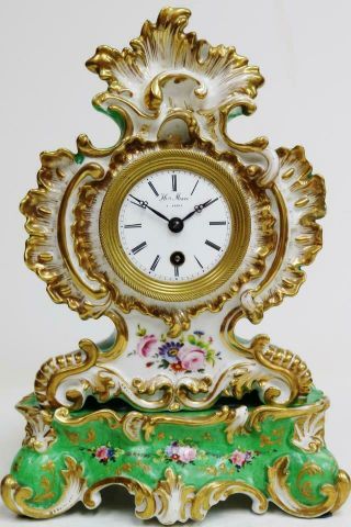 Glorius Antique French Empire Silk Suspension Jacob Petit Porcelain Mantel Clock