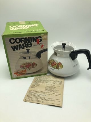 Vintage Corning Ware 6 Cup Teapot Spice O Life P - 104 - 8 Lid Nos