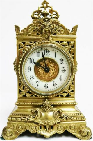 Stunning Antique French 8 Day Pierced Bronze Cube Mantel Clock Timepiece