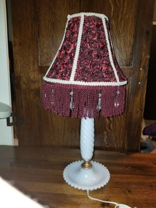 Antique Hobnail Milk Glass Lamp With Custom Rose Chic Shade