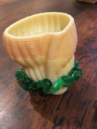 Antique Custard Art Glass With Green And Pink Applied Molding.  Prob 1890s