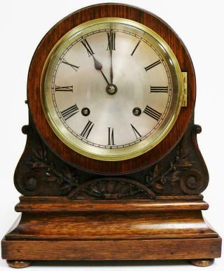 Antique English 8 Day 1/4 Chime Carved Oak Drumhead Library Mantel Clock