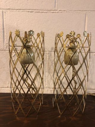 Vintage Double Hanging Gold Metal Ceiling Light Hollywood Mcm