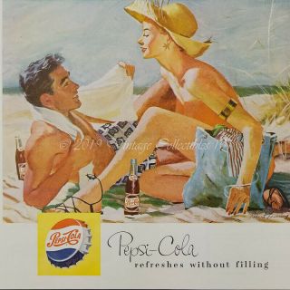 1953 Pepsi Cola Soda Pinup Girl Art Swimsuit Beach Towel Art Vintage Print Ad