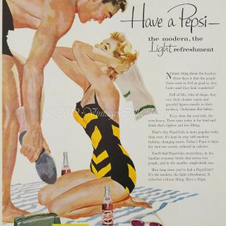 1954 Pepsi Cola Soda Pinup Girl Art Swimsuit Beach Towel Art Vintage Print Ad