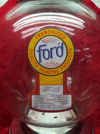 Vintage 1960 - 70 ' s Ford 10 Cent Bubble Gum Machine Glass Globe W/ Key And Lock 2