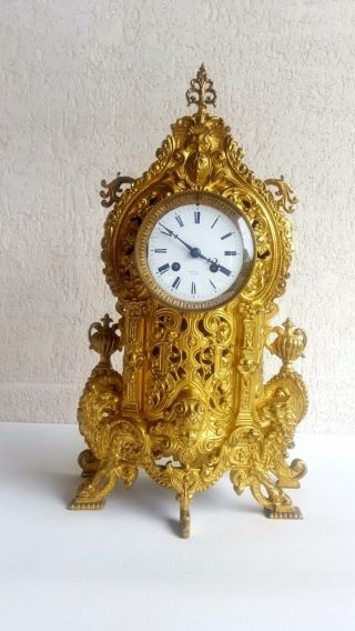 Antique Solid Bronze French Mantel Clock " Rollin A Paris "