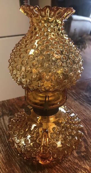 Vintage Amber Glass Fenton Hobnail Table Finger Oil Lamp Collectible Decor 2