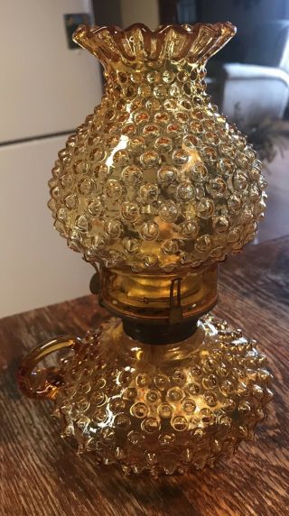 Vintage Amber Glass Fenton Hobnail Table Finger Oil Lamp Collectible Decor 3