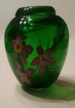 Vintage Antique Thick Green Glass Flower Vase