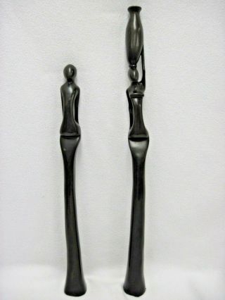 Vtg Pair Hand Carved Nude Man Woman Vessel Arms Figure Sculpture Ebony 20 " & 24 "