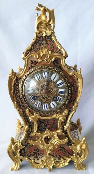 Boulle Clock Japy Freres French Antique Red Shel 19c Pendulum Single Bell